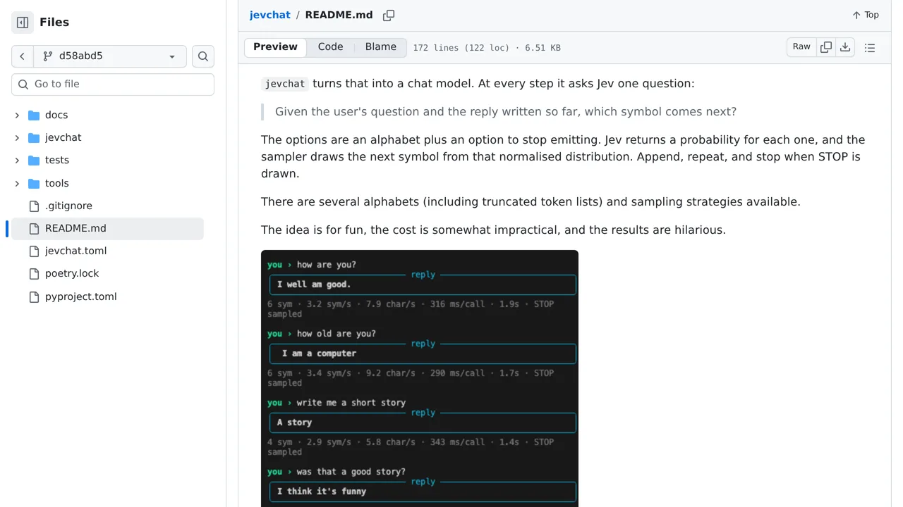 Source screenshot of jevchat