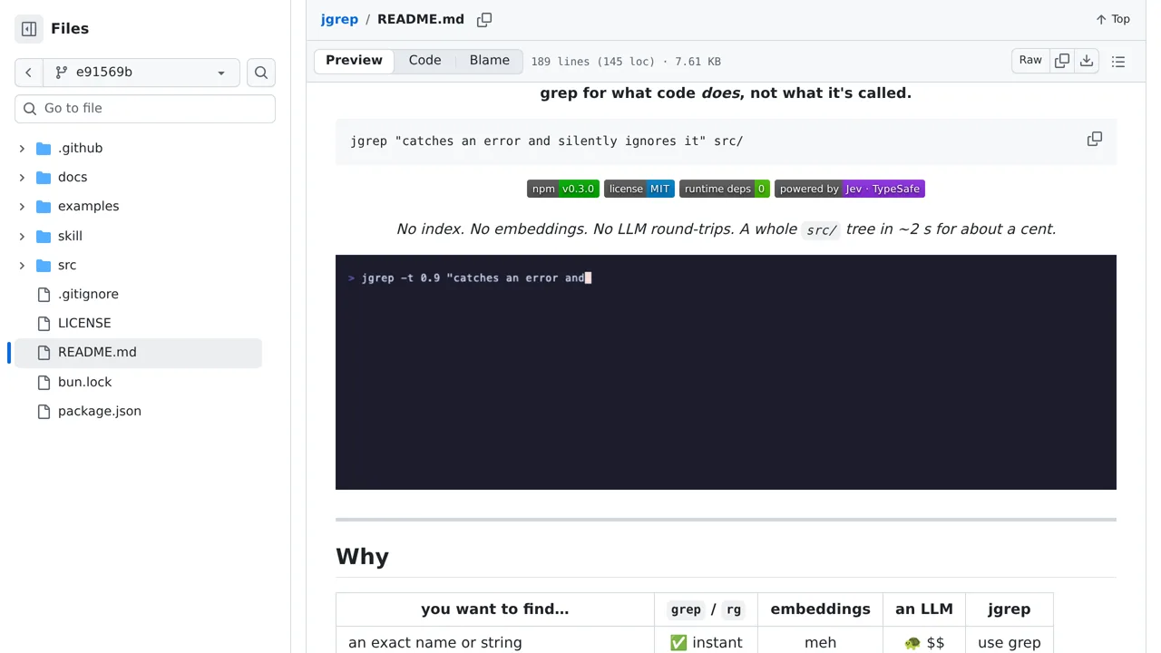 Source screenshot of jgrep by kyu1204