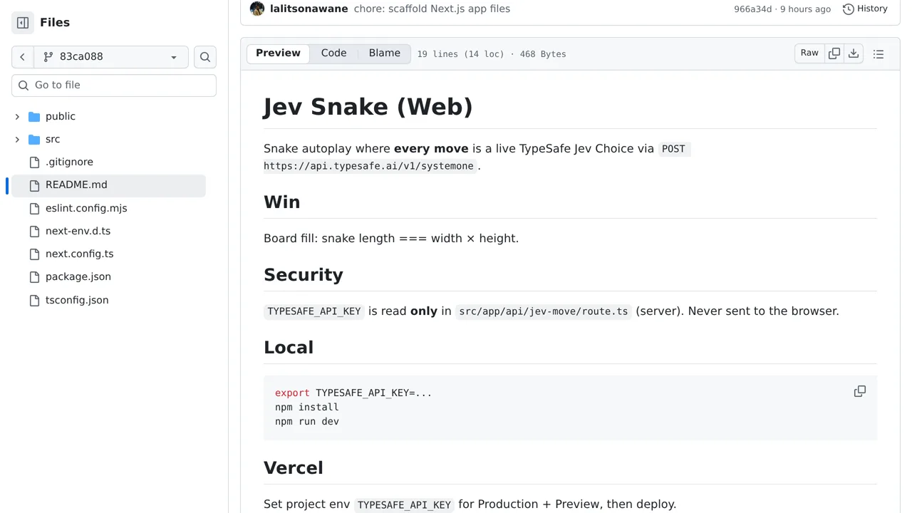 Source screenshot of Jev Snake (Web)