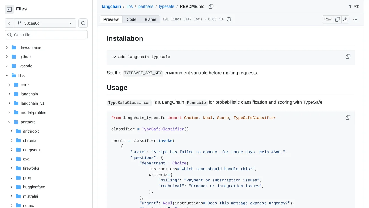 Source screenshot of langchain-typesafe