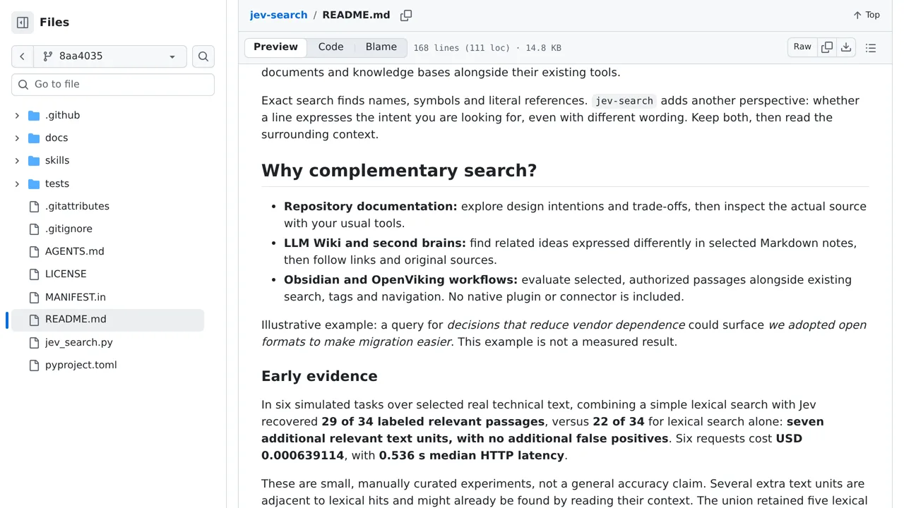 Source screenshot of jev-search by larguesa