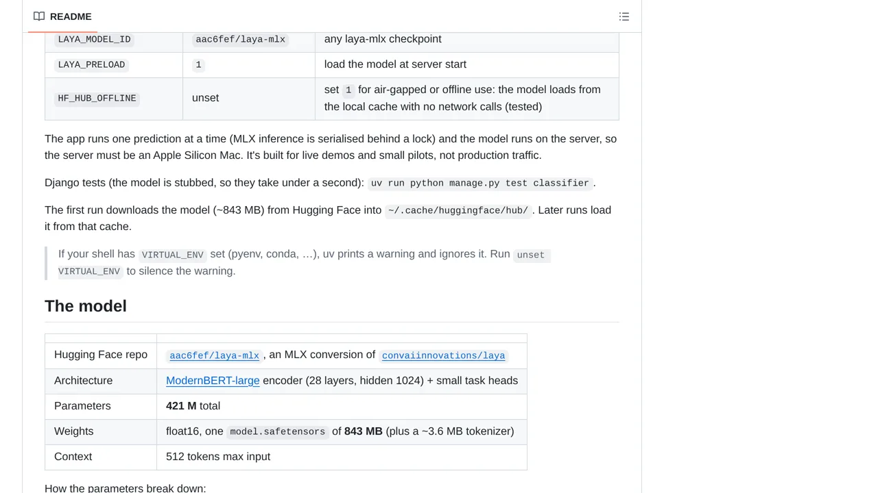 Source screenshot of Laya-MLX Per-Turn Classifier