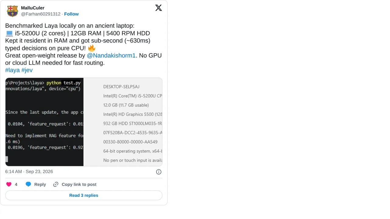 Source screenshot of Laya on an Older Laptop CPU