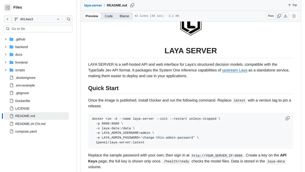 Source screenshot of LAYA SERVER