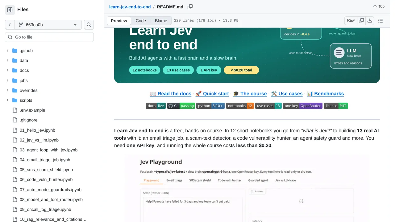 Source screenshot of Learn Jev end to end