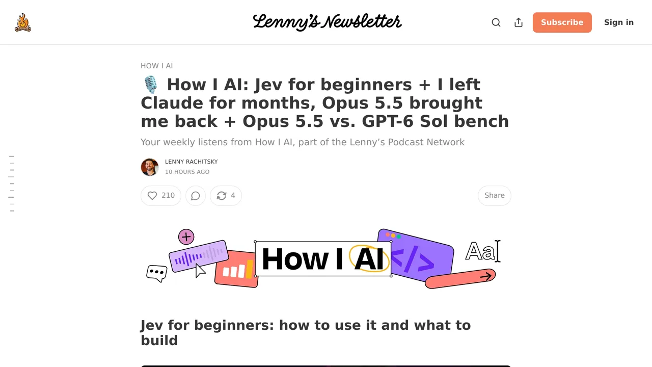Source screenshot of How I AI: Jev for beginners + I left Claude for months, Opus 5.5 brought me back + Opus 5.5 vs. GPT-6 Sol bench