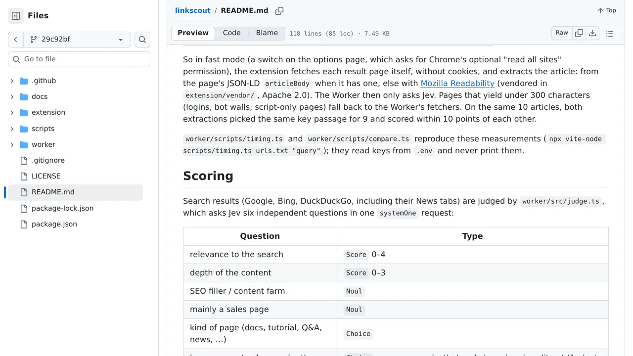 Source screenshot of LinkScout