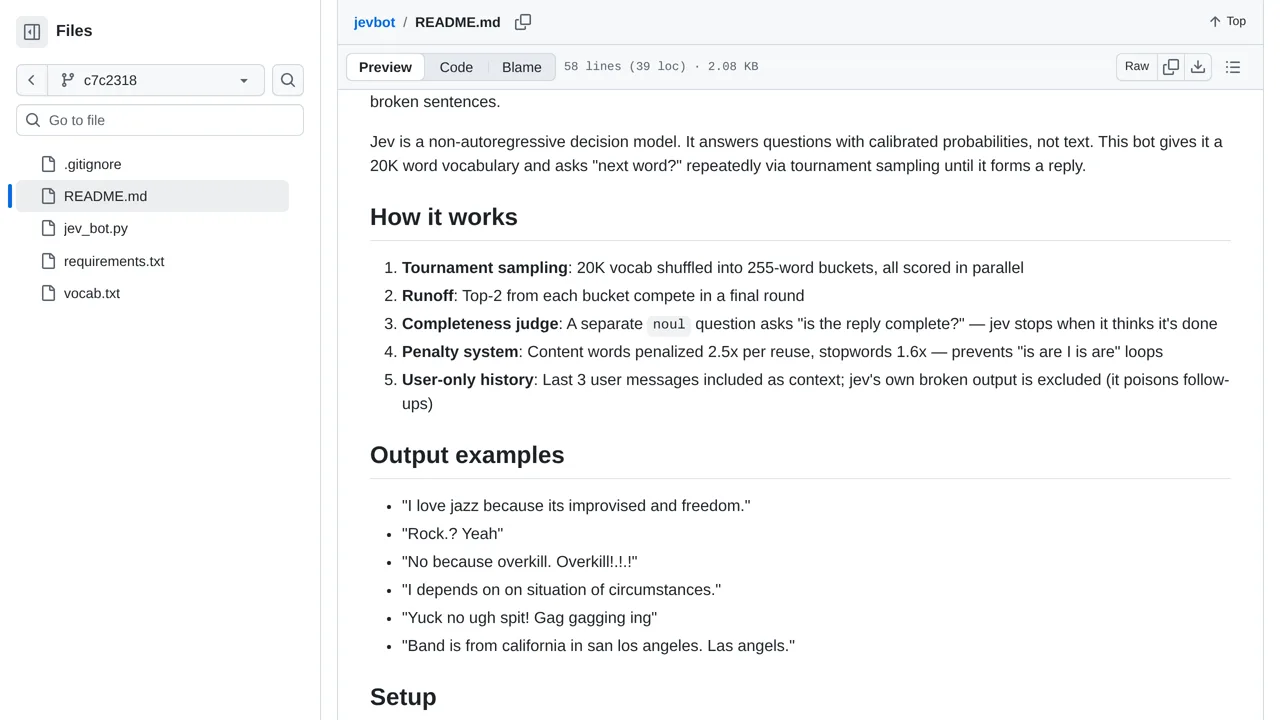 Source screenshot of jevbot