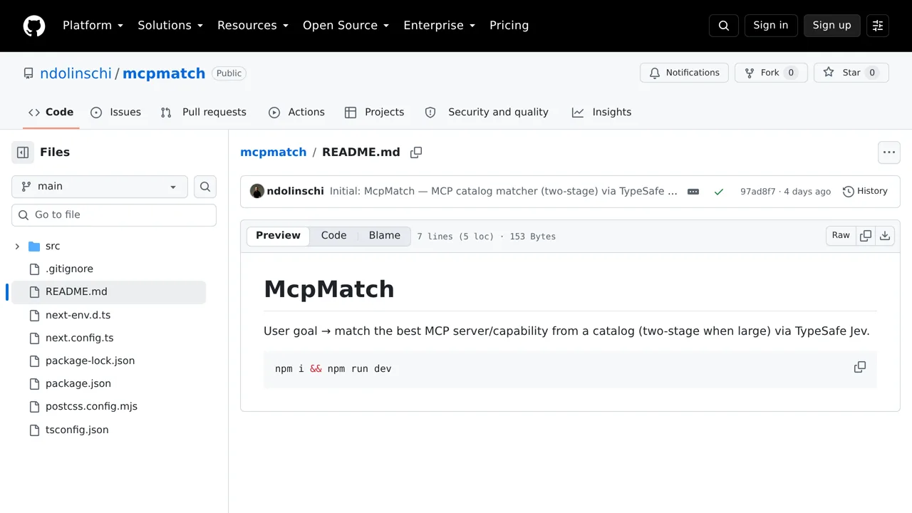 Source screenshot of mcpmatch