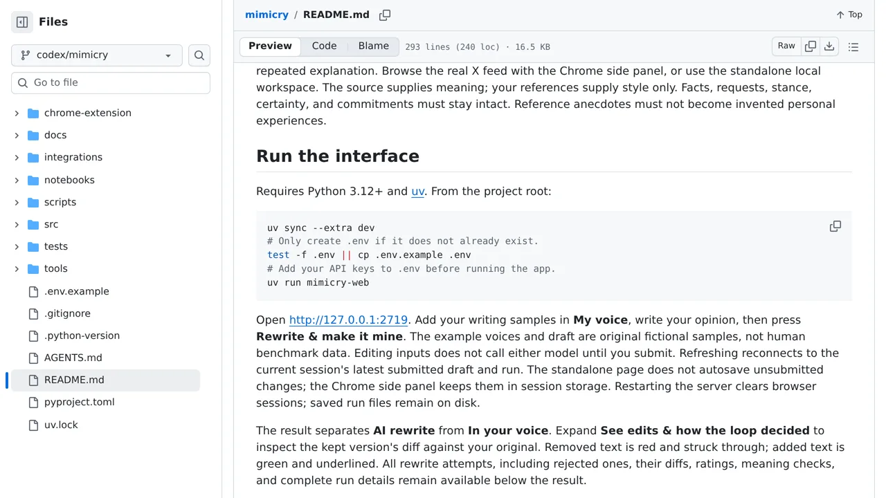 Source screenshot of mimicry