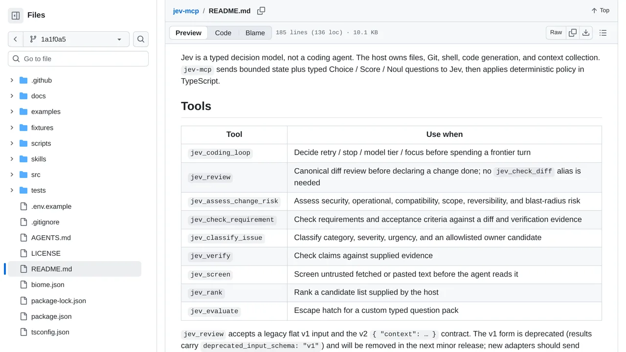 Source screenshot of jev-mcp by minhgv