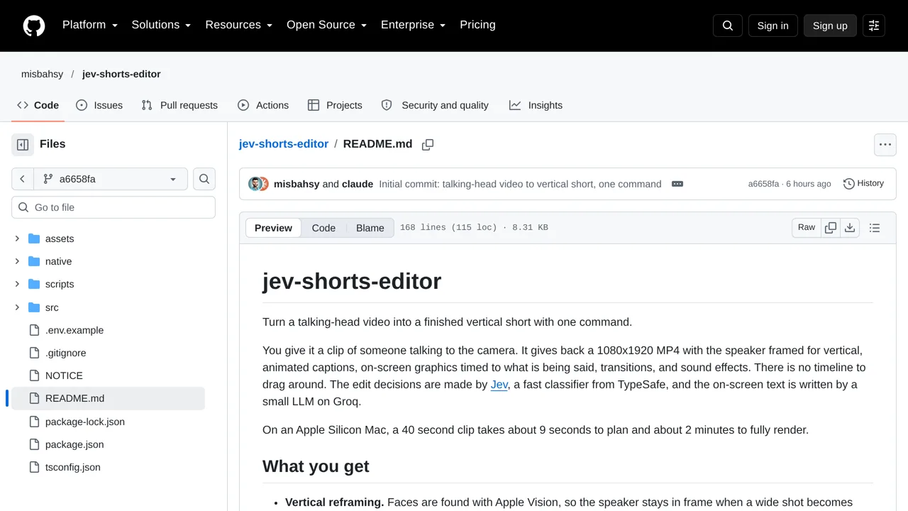 Source screenshot of jev-shorts-editor