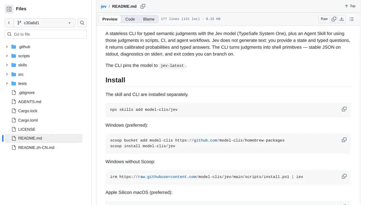 Source screenshot of Jev CLI
