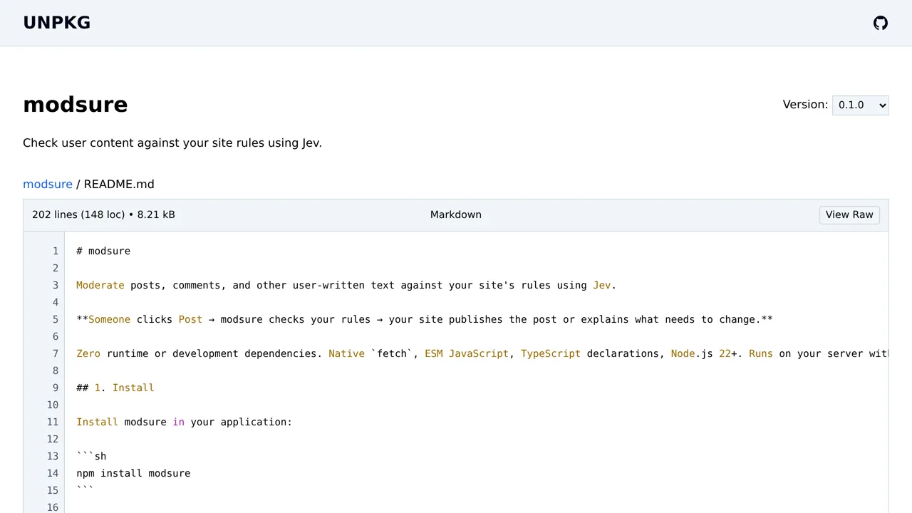Source screenshot of modsure
