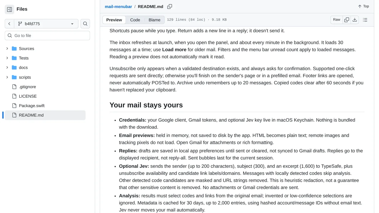 Source screenshot of mail-menubar