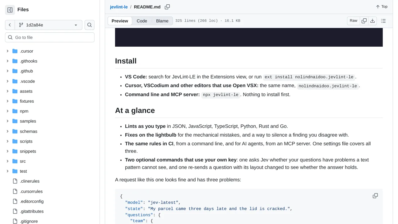 Source screenshot of JevLint-LE