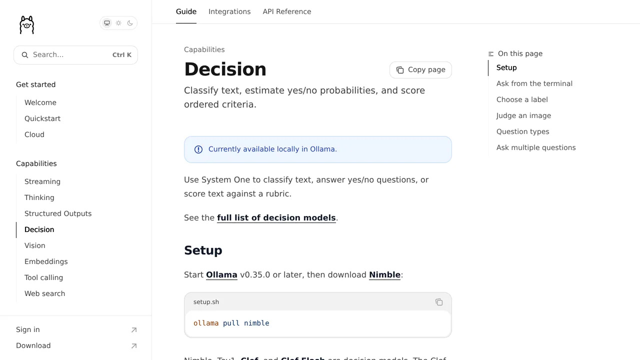 Source screenshot of Ollama Decision capability