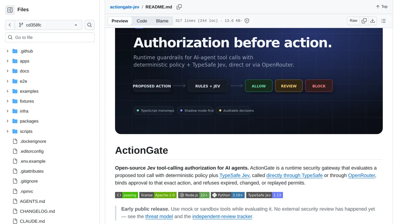 Source screenshot of ActionGate