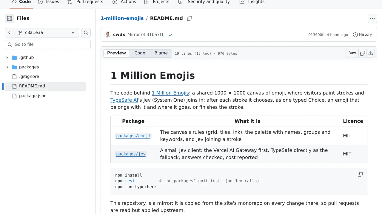 Source screenshot of 1 Million Emojis