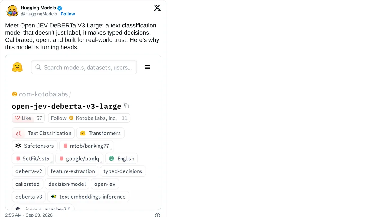 Source screenshot of Open JEV DeBERTa V3 Large
