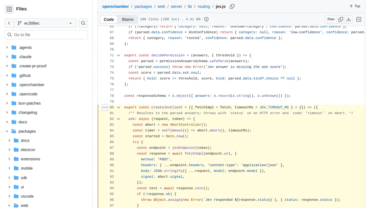 Source screenshot of openchamber