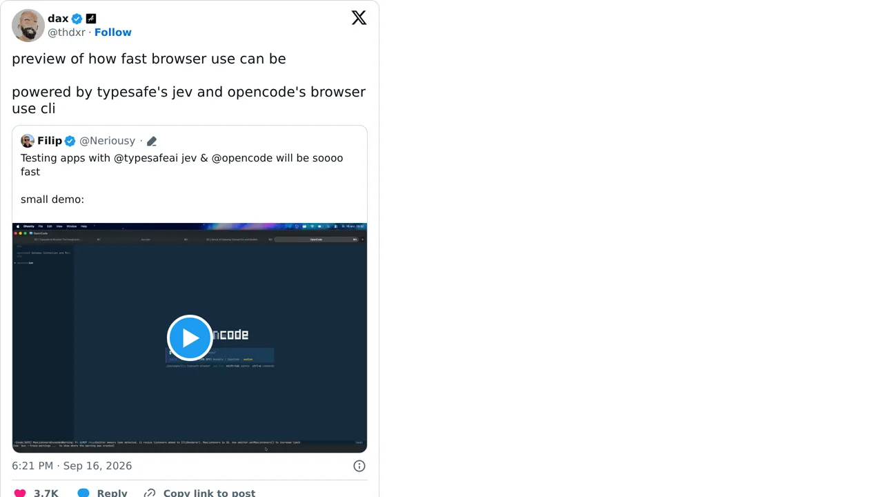 Source screenshot of OpenCode browser use powered by Jev