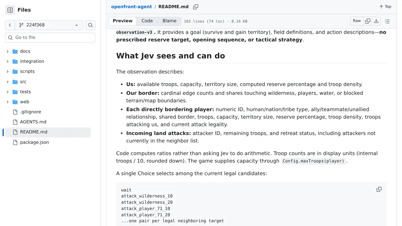 Source screenshot of OpenFront · Jev land-action experiment