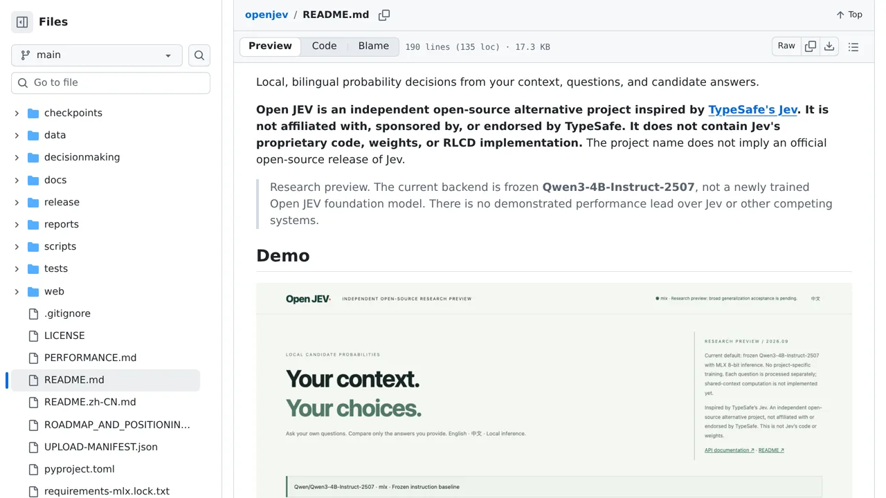 Source screenshot of openjev (zhihz)