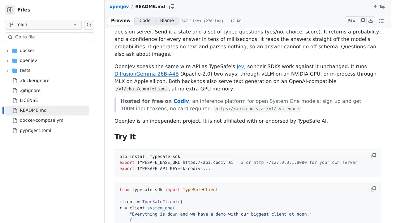 Source screenshot of openjev