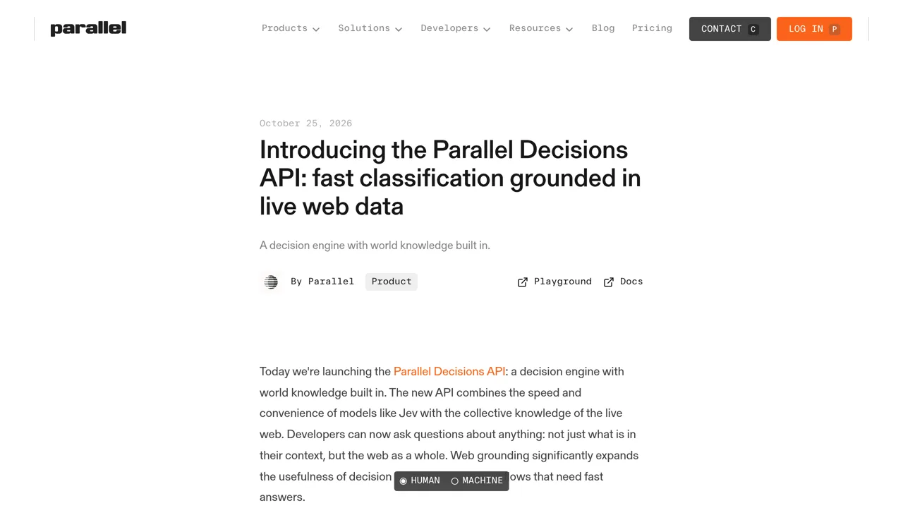 Source screenshot of Parallel Decisions API