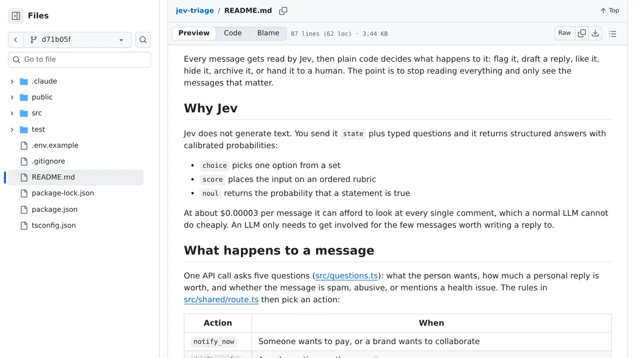 Source screenshot of jev-triage