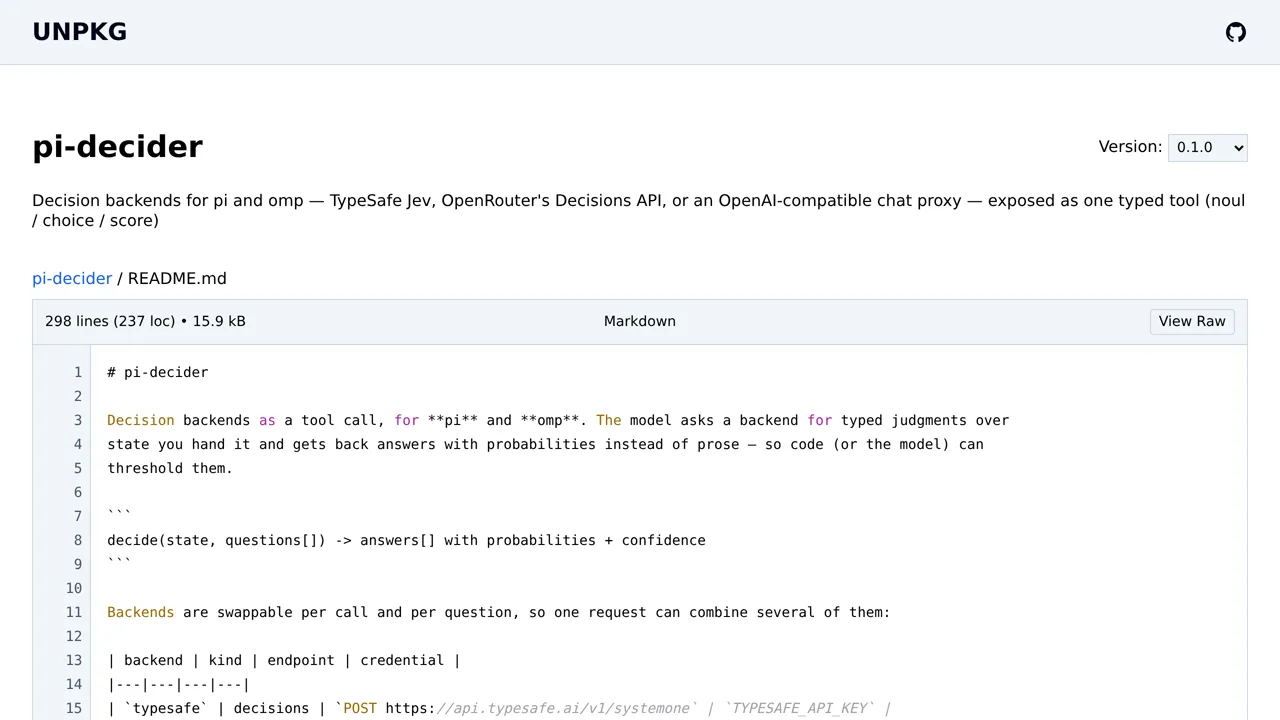 Source screenshot of pi-decider