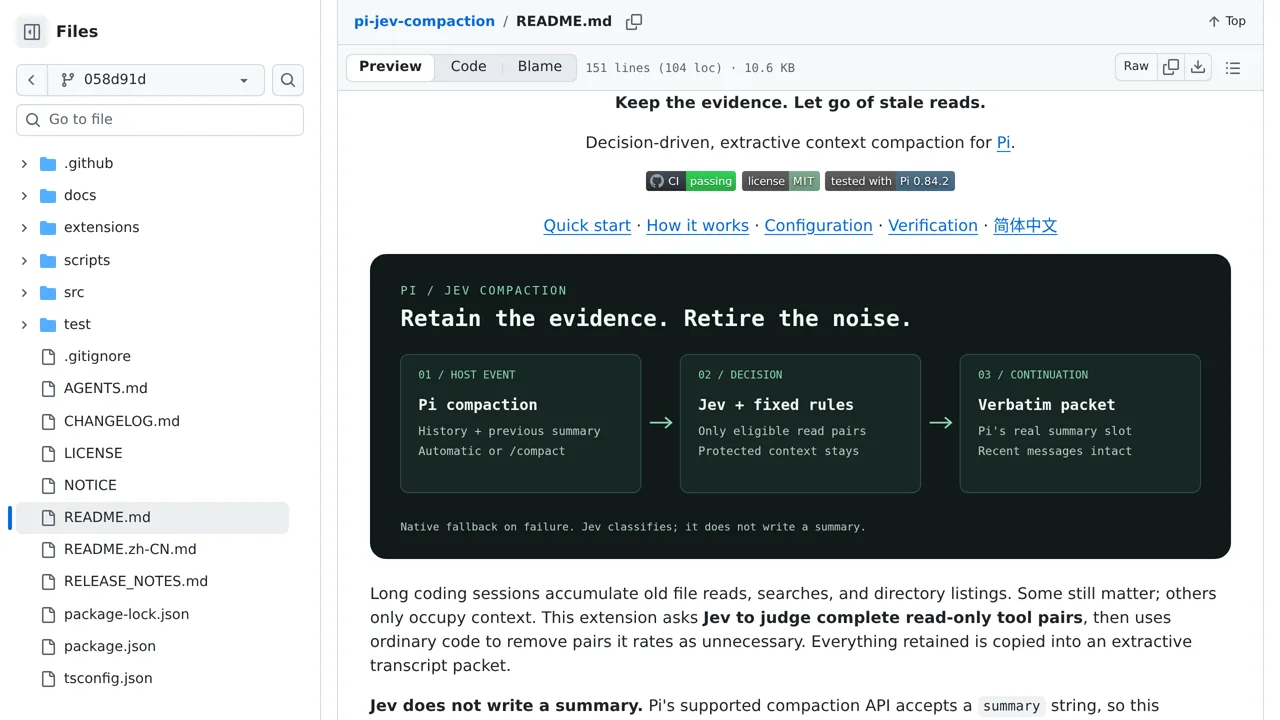 Source screenshot of Pi · Jev Compaction