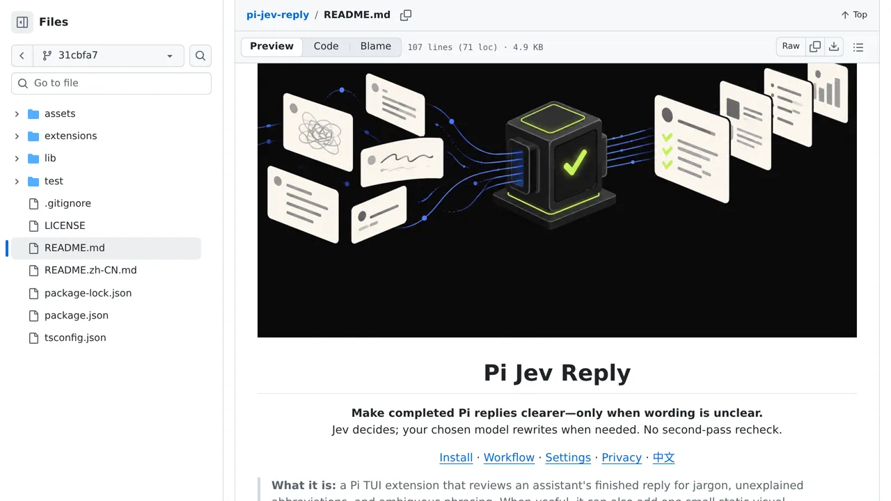 Source screenshot of Pi Jev Reply