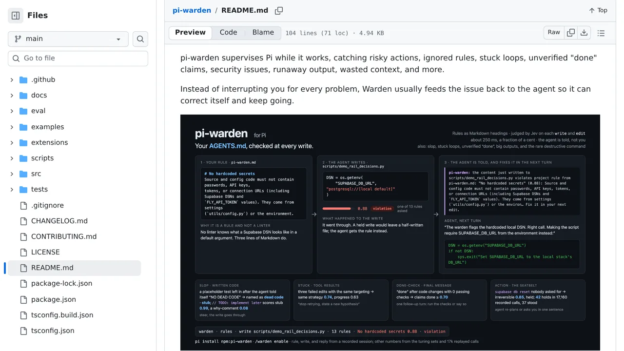 Source screenshot of pi-warden