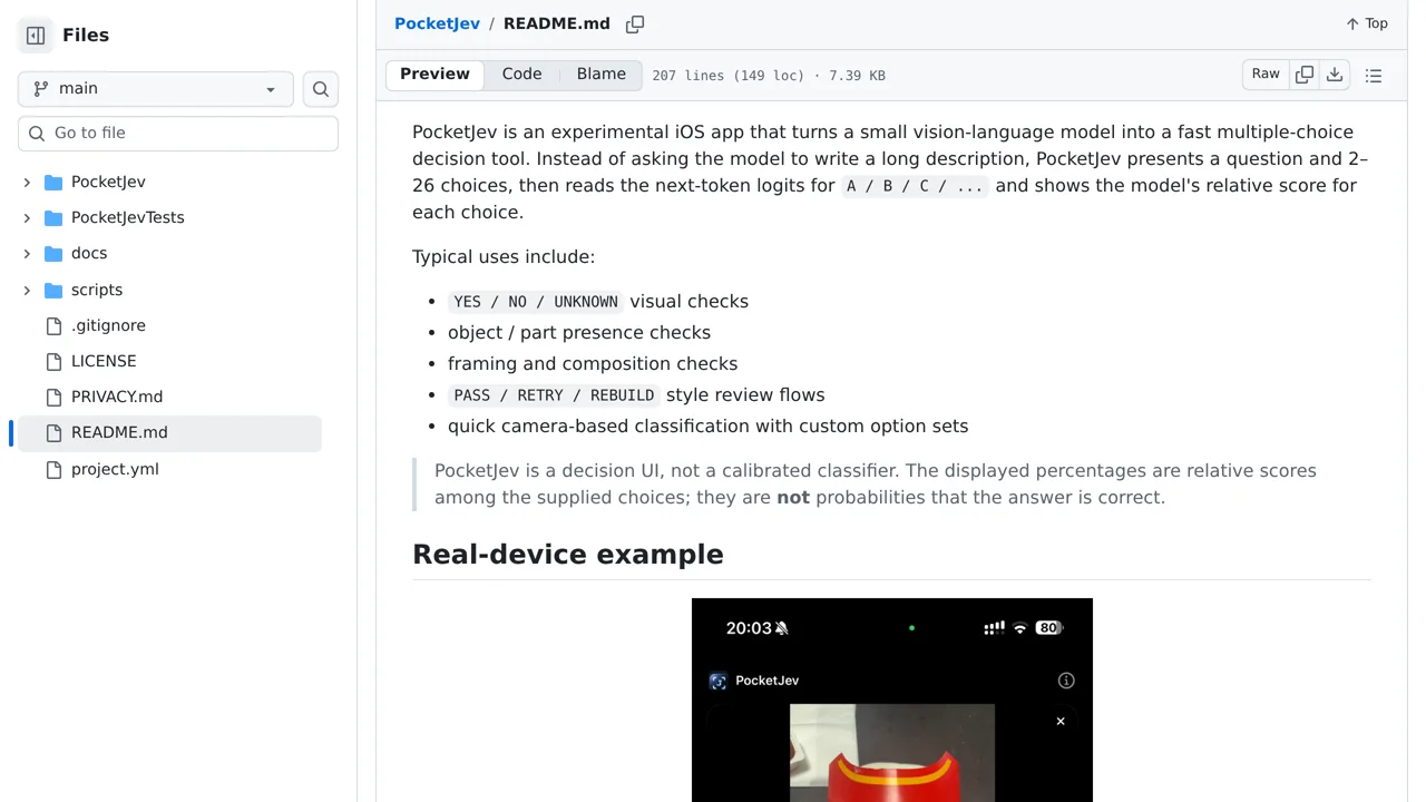 Source screenshot of PocketJev