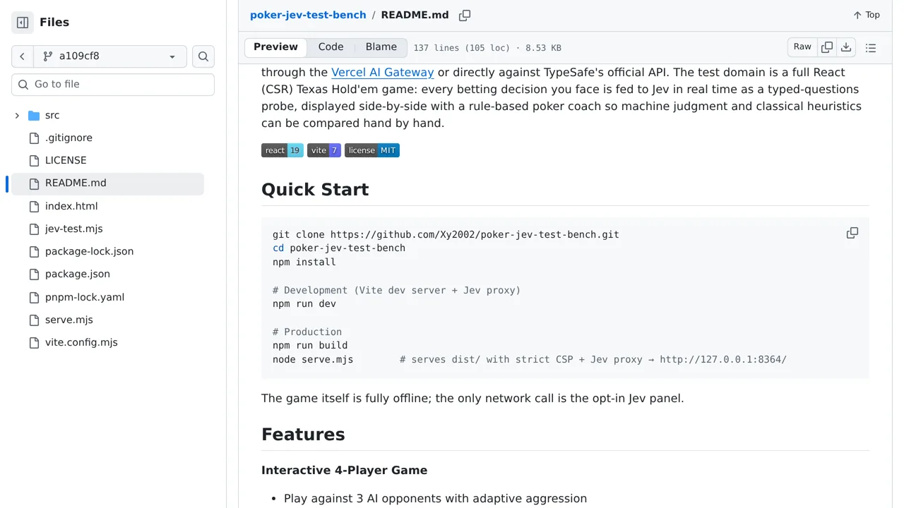 Source screenshot of Jev Test Bench — Texas Hold'em Edition
