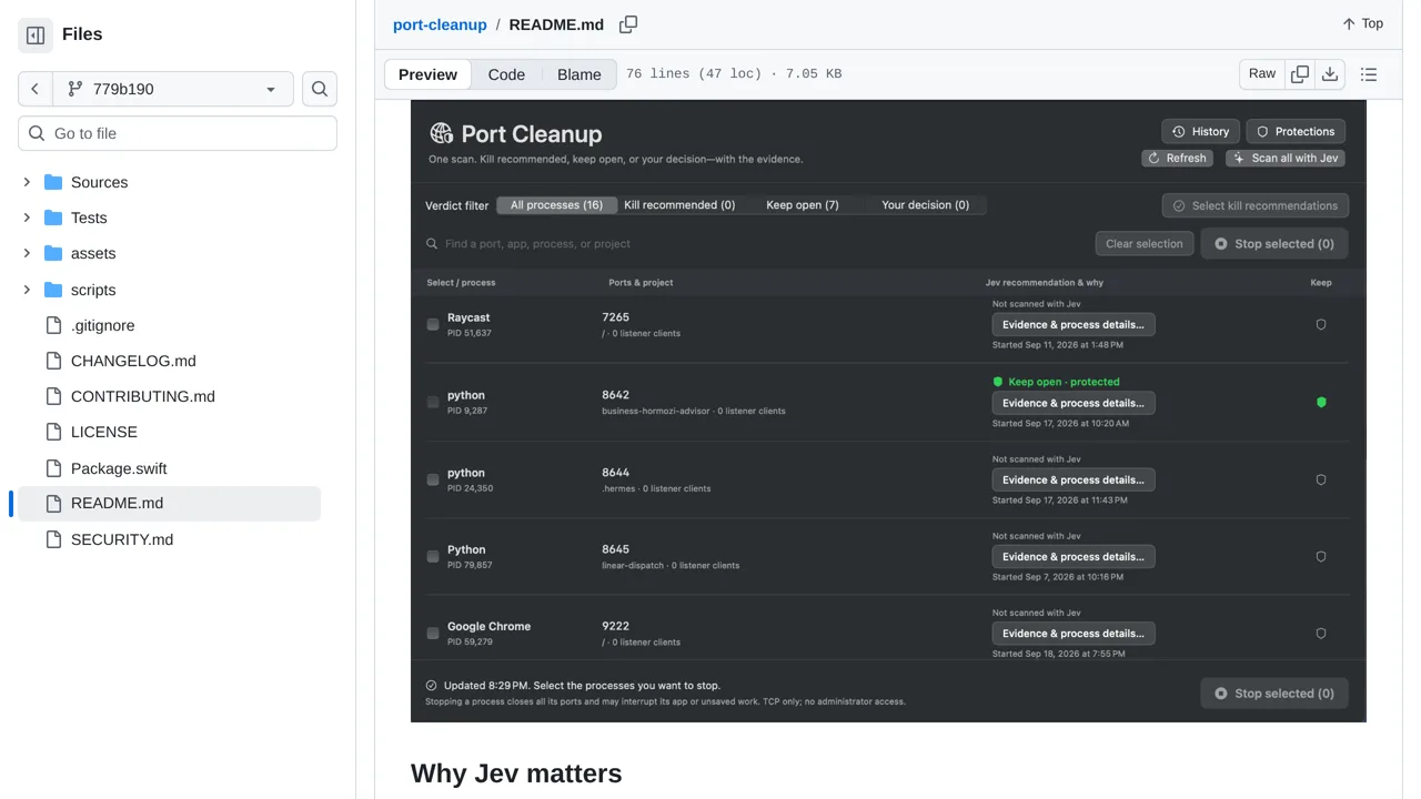 Source screenshot of Port Cleanup