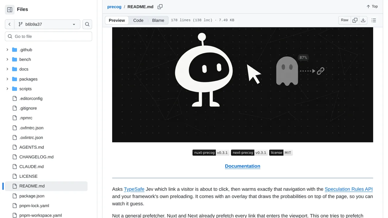 Source screenshot of precog