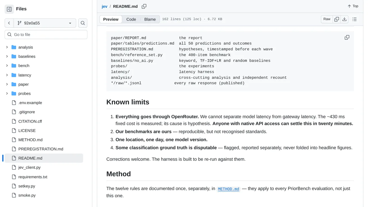 Source screenshot of PriorBench — Jev