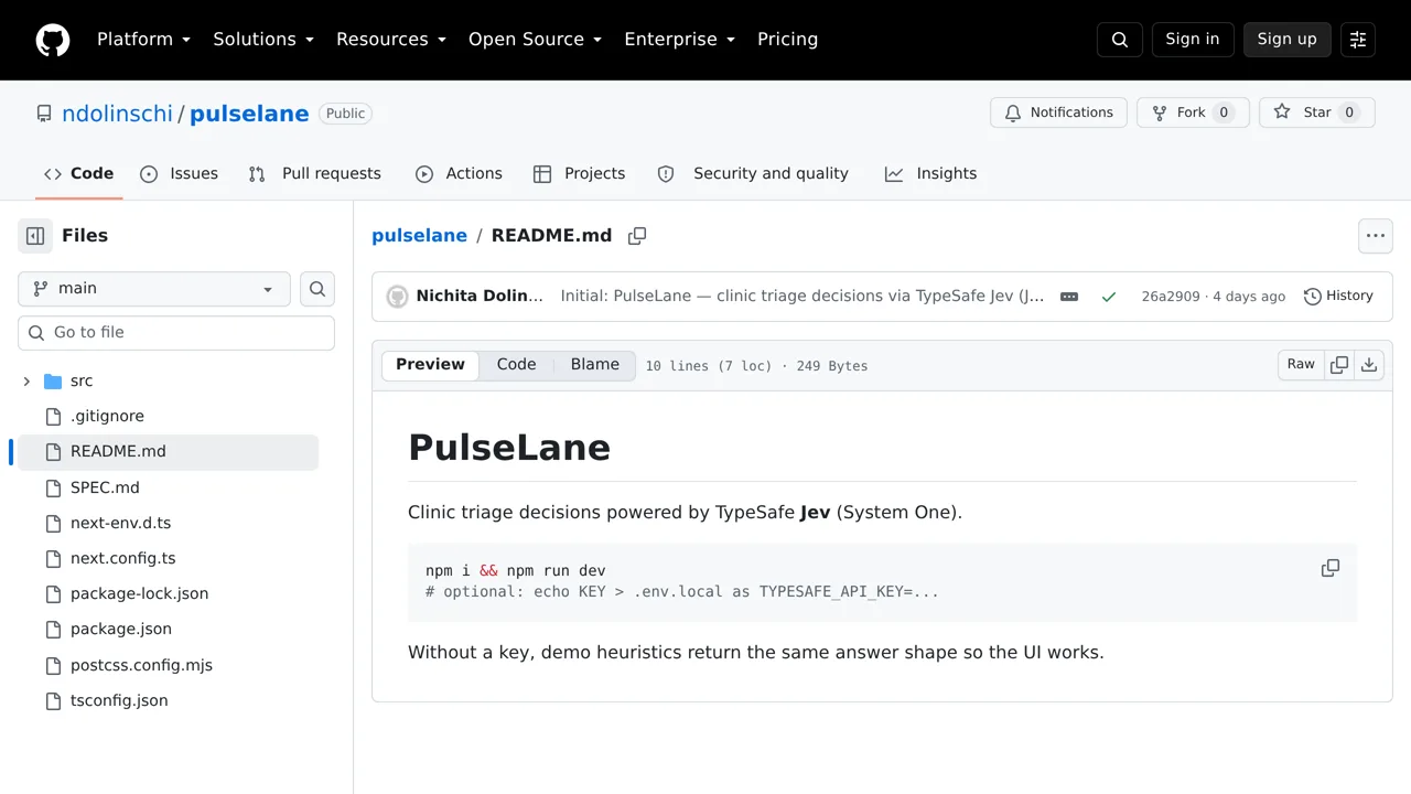Source screenshot of pulselane