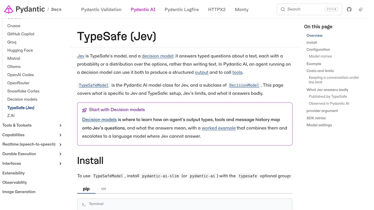 Source screenshot of TypeSafe (Jev) in Pydantic AI