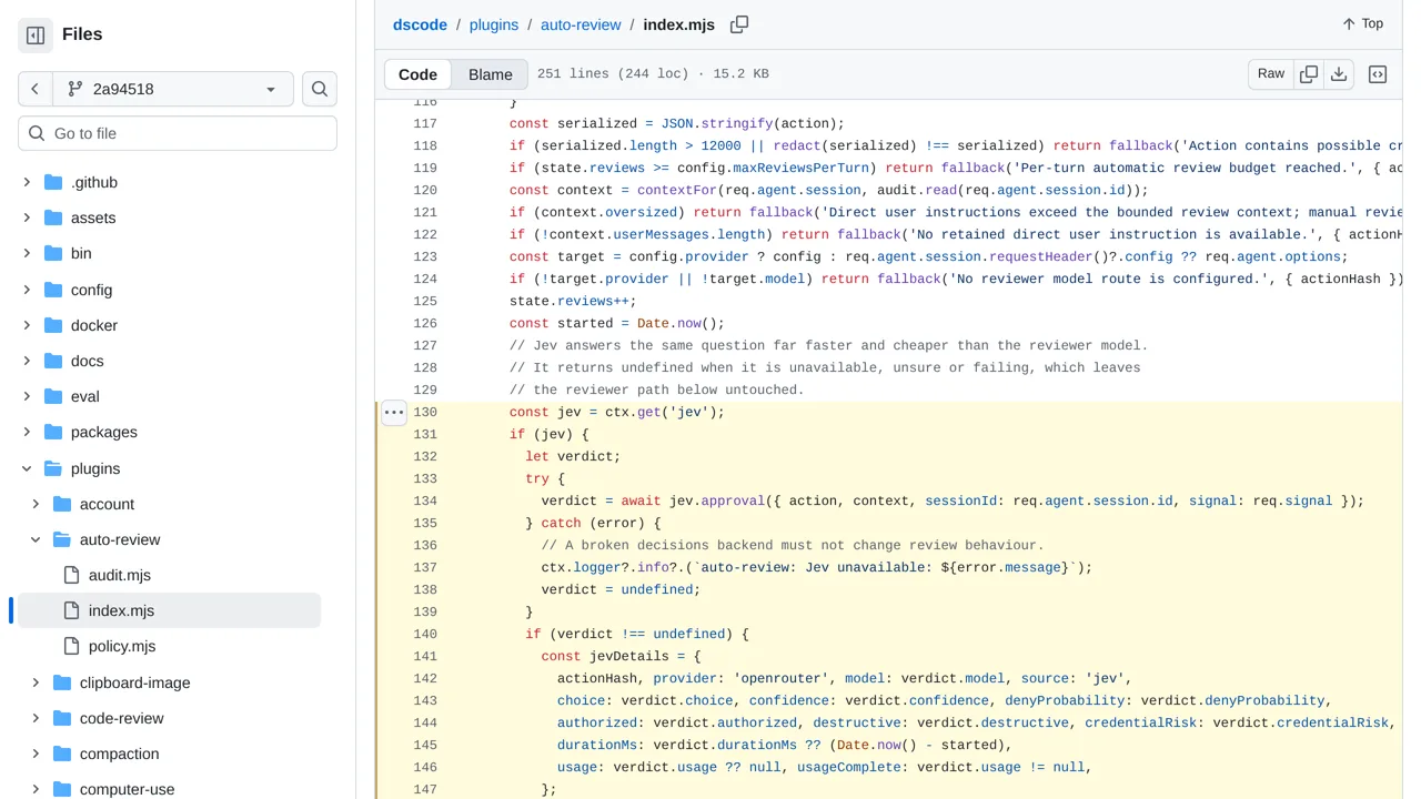 Source screenshot of DSCode Jev auto-review
