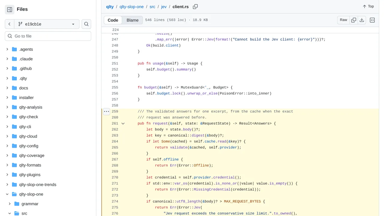 Source screenshot of qlty