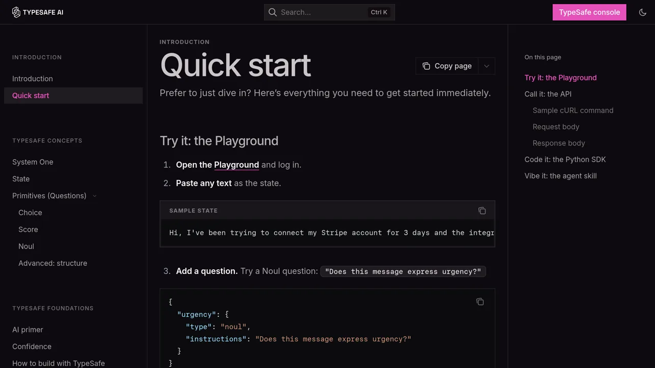 Source screenshot of Quick start
