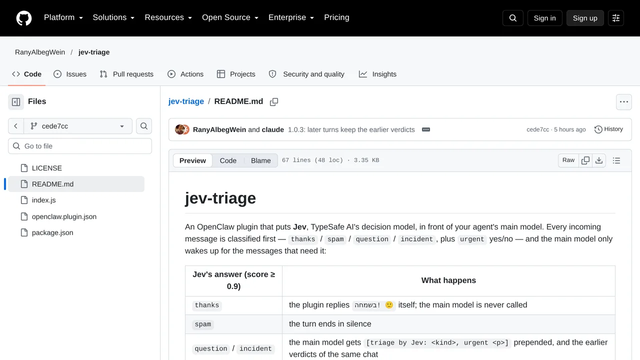 Source screenshot of jev-triage