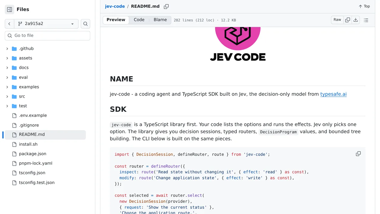 Source screenshot of Jev Code