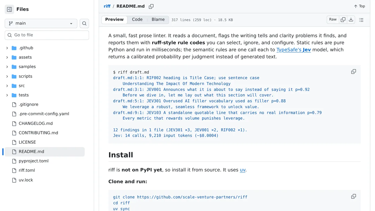 Source screenshot of riff