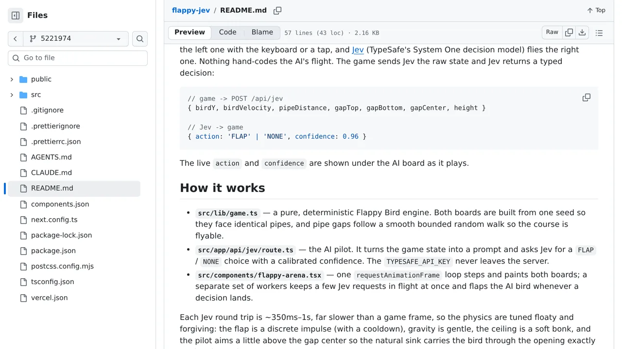 Source screenshot of Flappy Jev