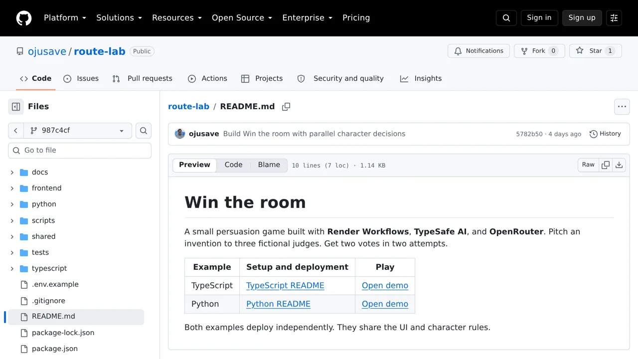 Source screenshot of Win the room